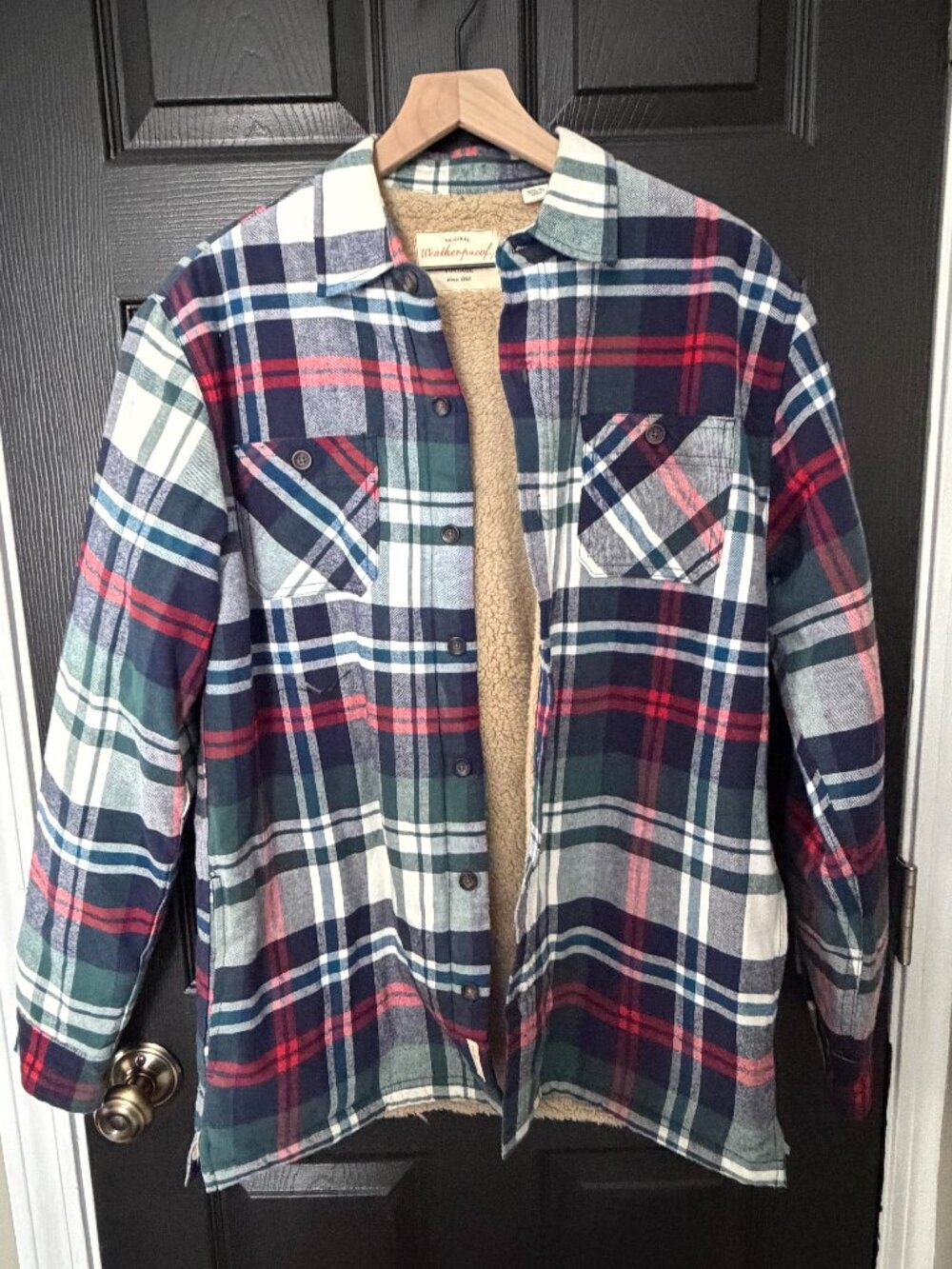 Original Vintage Mens Flannel Fleece Shacket Plaid Red Blue Medium